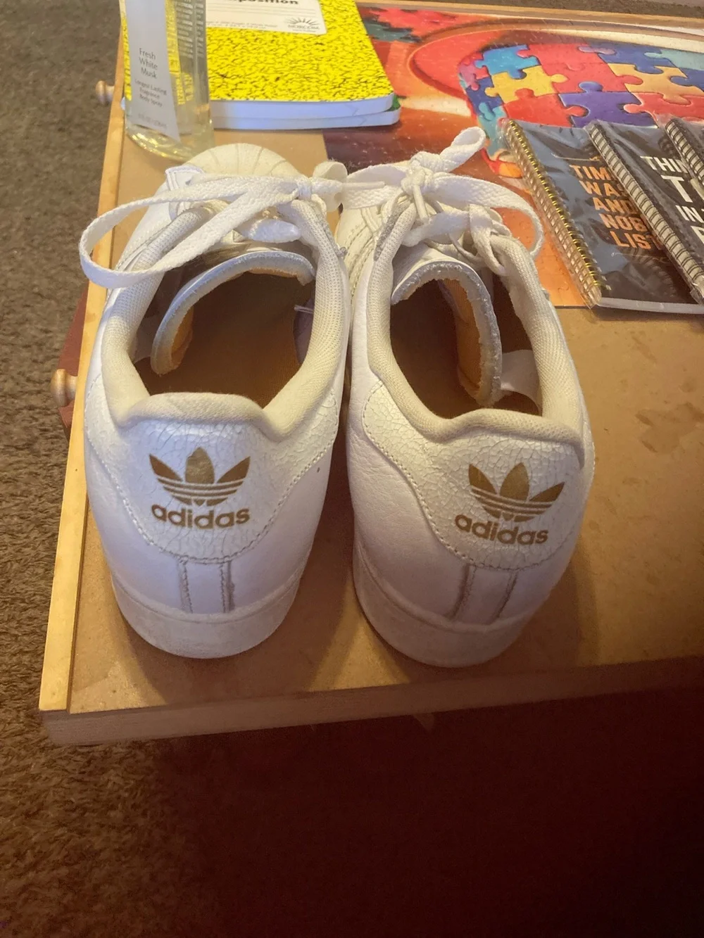 adidas White Leather Low-Top Sneakers with Shell Toe